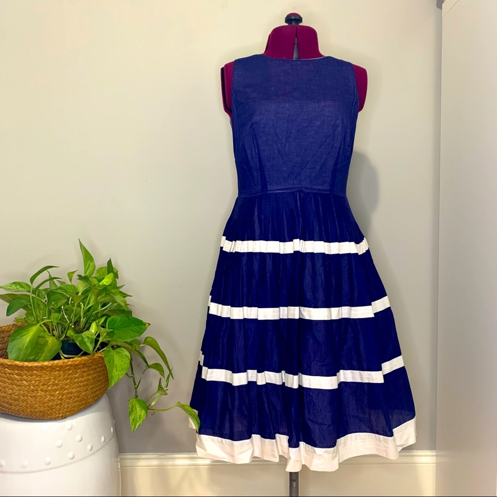 Blue & white cotton, sleeveless dress by Talbots.